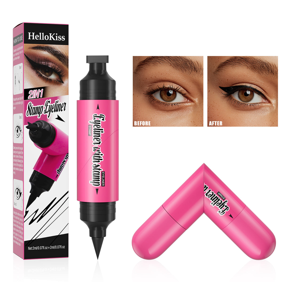 Double Headed Waterproof Eyeliner Pen - Black, 2ml, Liquid Makeup