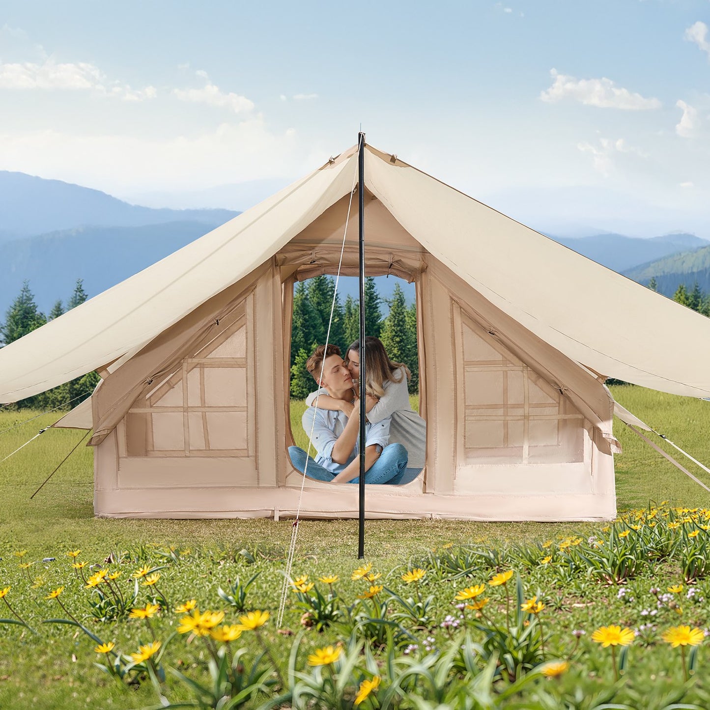Inflatable Camping Tent for 3-5 People with Canopy & Pump - Waterproof & Easy Setup