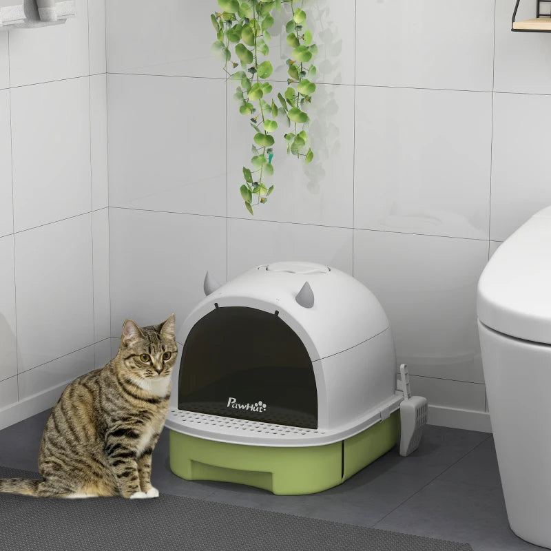 Covered Cat Litter Box with Lid, Scoop & Deodorizing Bags - Odor Control & Privacy
