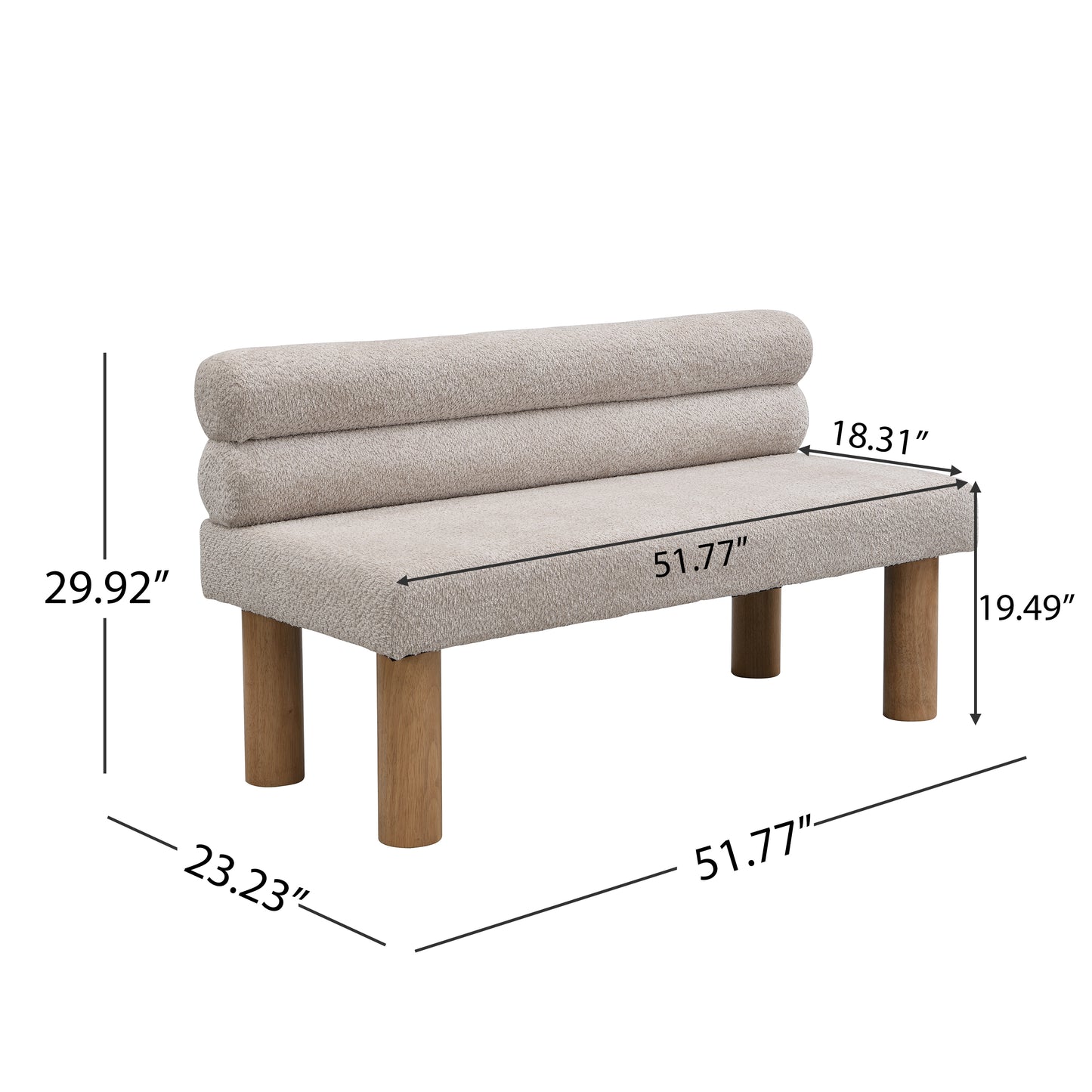 Upholstered Dining Bench with Rubber Wood Legs - Light Grey