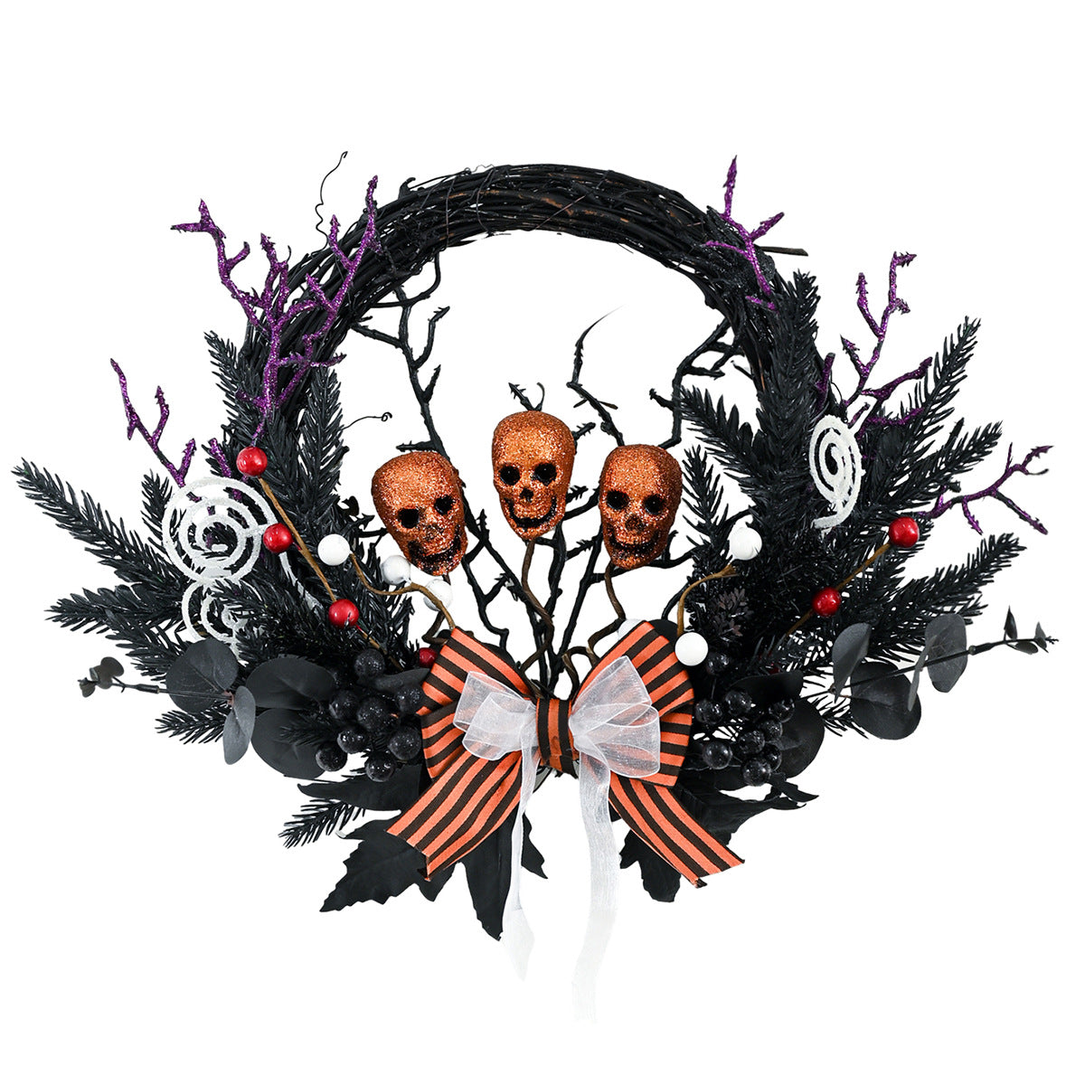 Halloween Yellow Skull Wreath for Festive Home Decor - 43x33cm