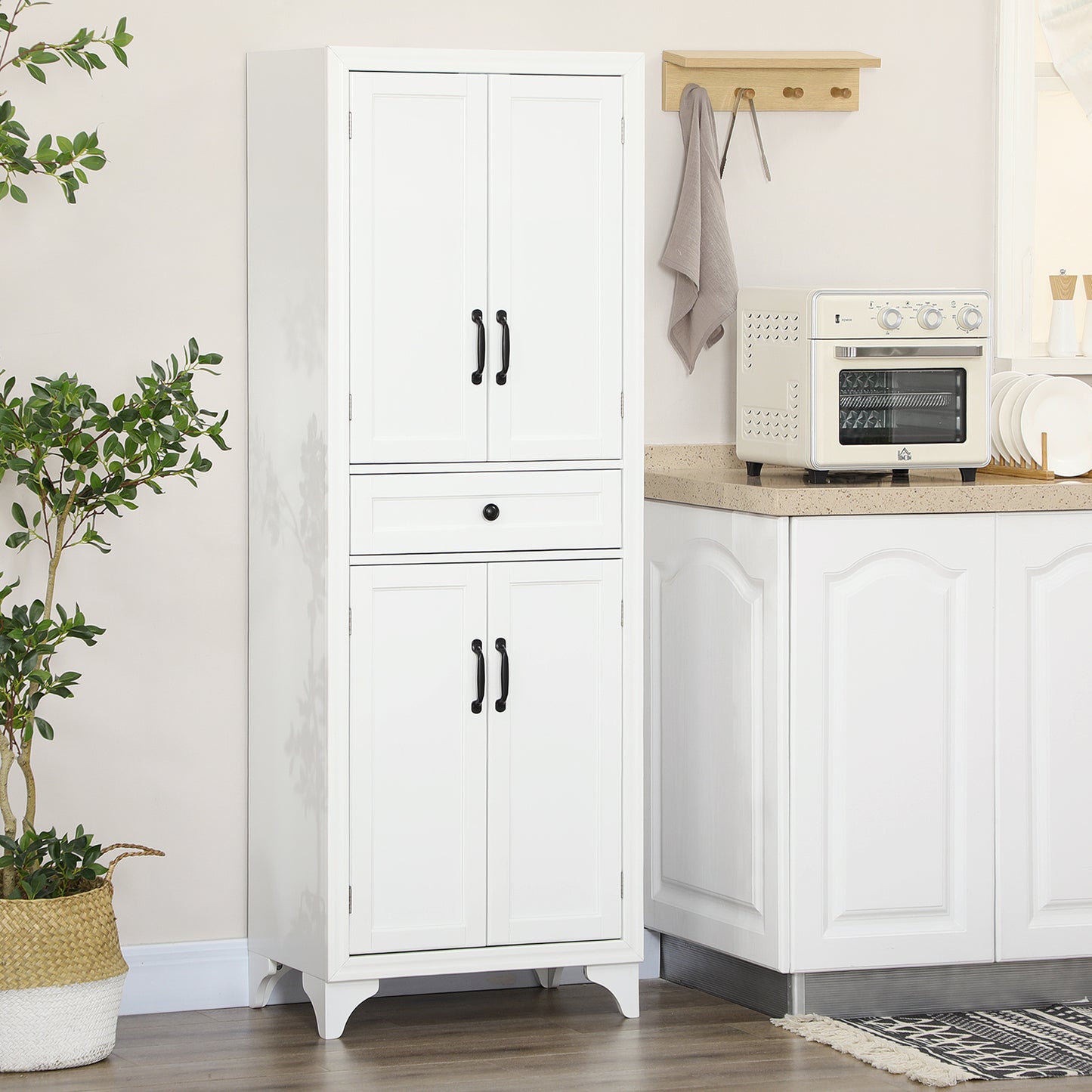 67-Inch White Kitchen Pantry with Drawer & Adjustable Shelves