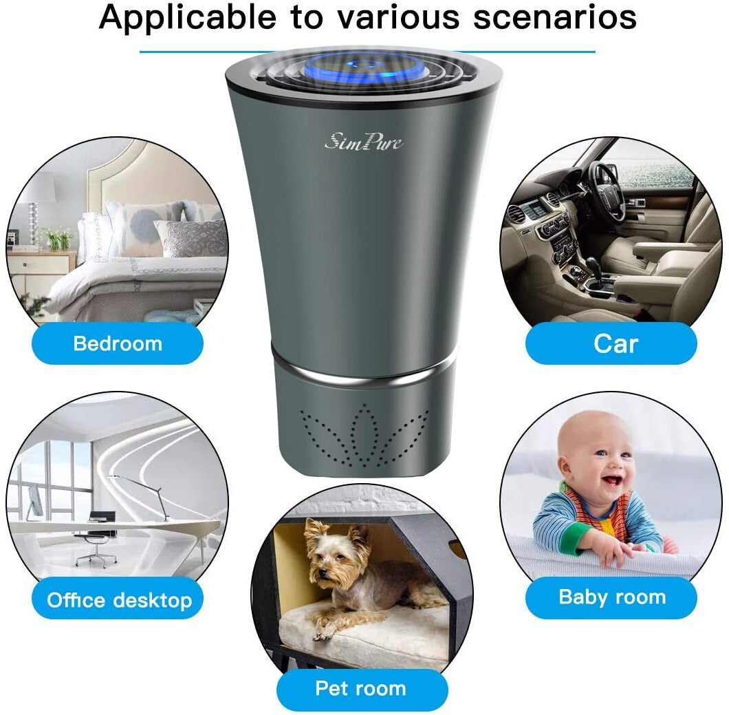 Mini Portable Air Purifier with True HEPA Filter - Gray