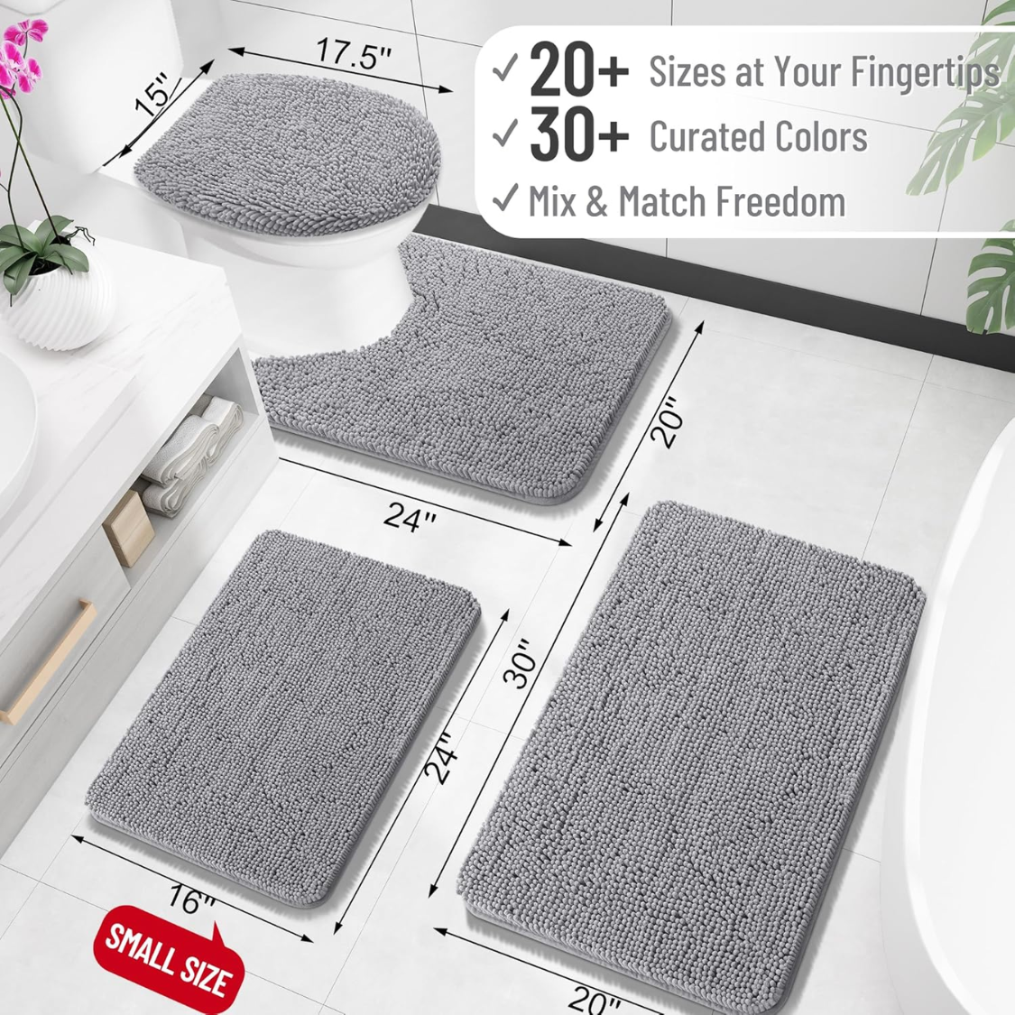 Extra Soft Chenille Bath Rug - Quick Dry, Machine Washable, Grey