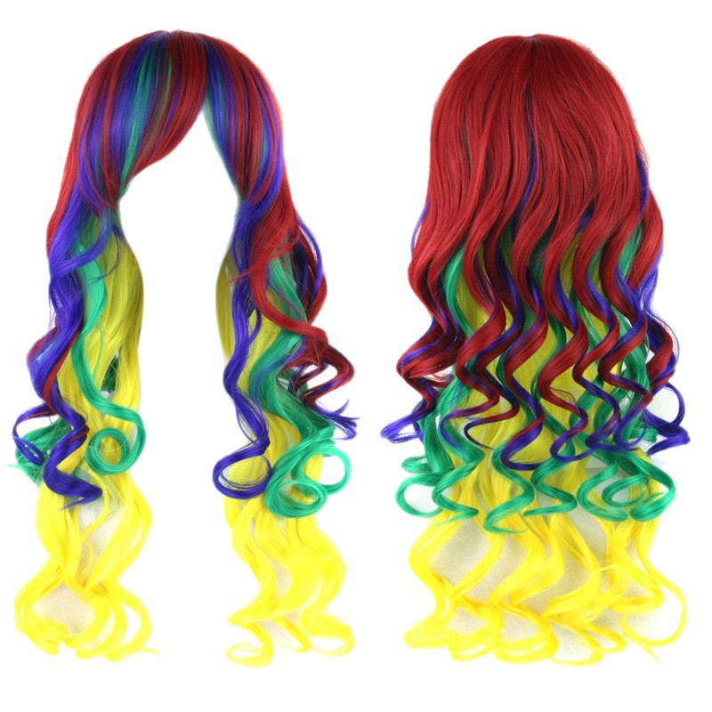 Colorful Synthetic Wig for Dance Parties - Long Curly Cosplay Hair