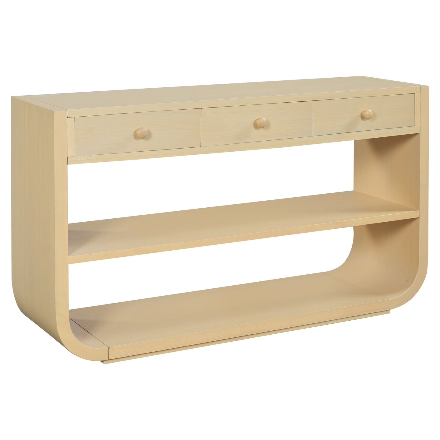 Modern Curved Console Table with 3 Drawers & Open Shelves - Natural