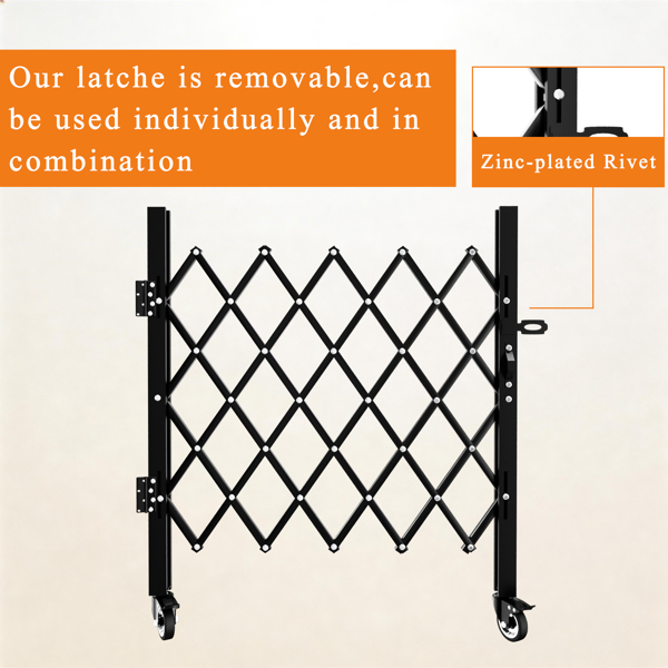Foldable Security Gate with Swivel Casters - Portable Safety Barrier for Garage, Warehouse, Driveway, Pool Areas