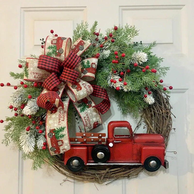 Christmas Wreath Animal Farm Pine Cone Door Ring - Festive Farmhouse Decor