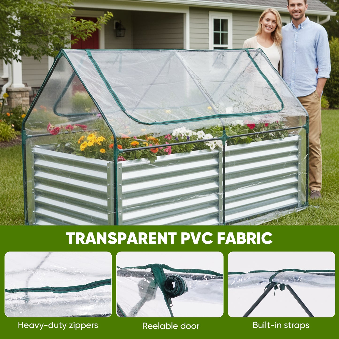 Greenhouse with Double Zipper Doors Waterproof UV Protection for Flowers, Vegetables & Herbs - Multiple Sizes