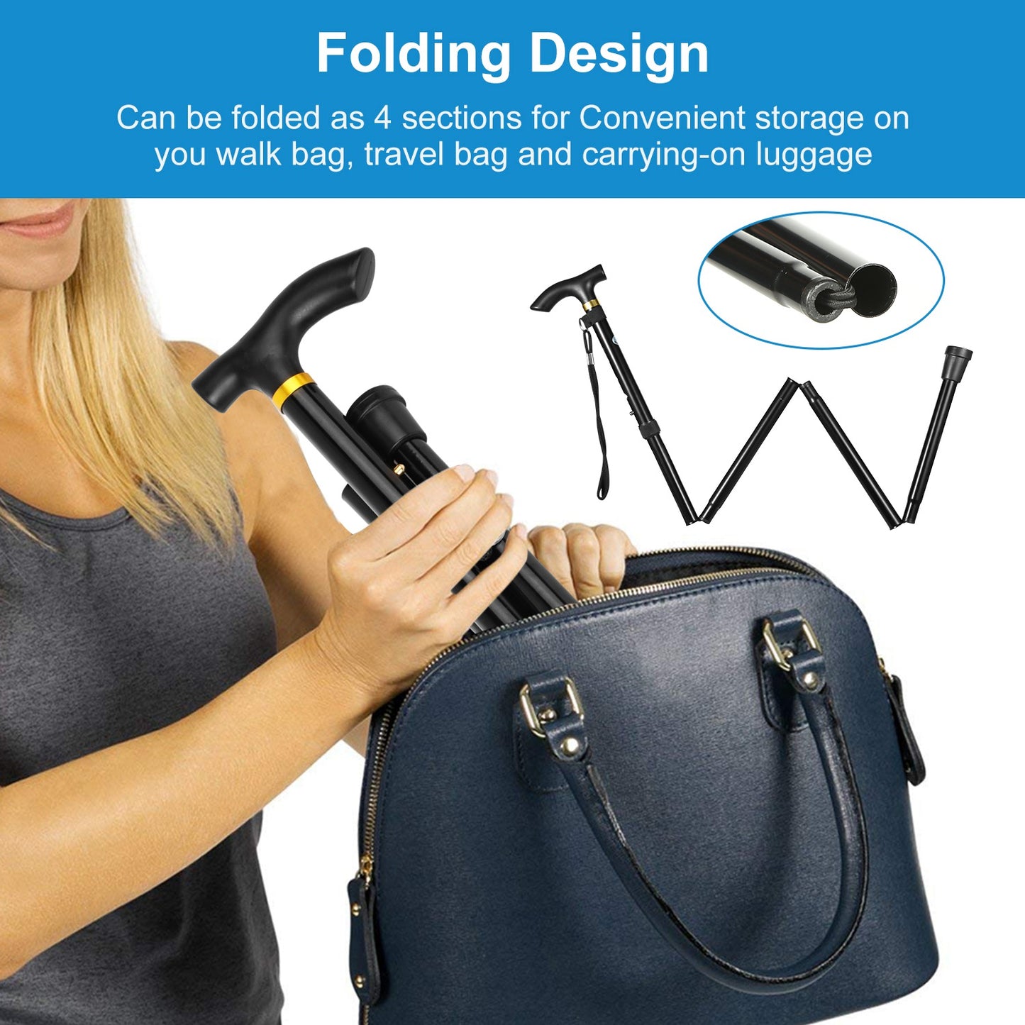 Adjustable Folding Walking Cane - Lightweight Aluminum Alloy