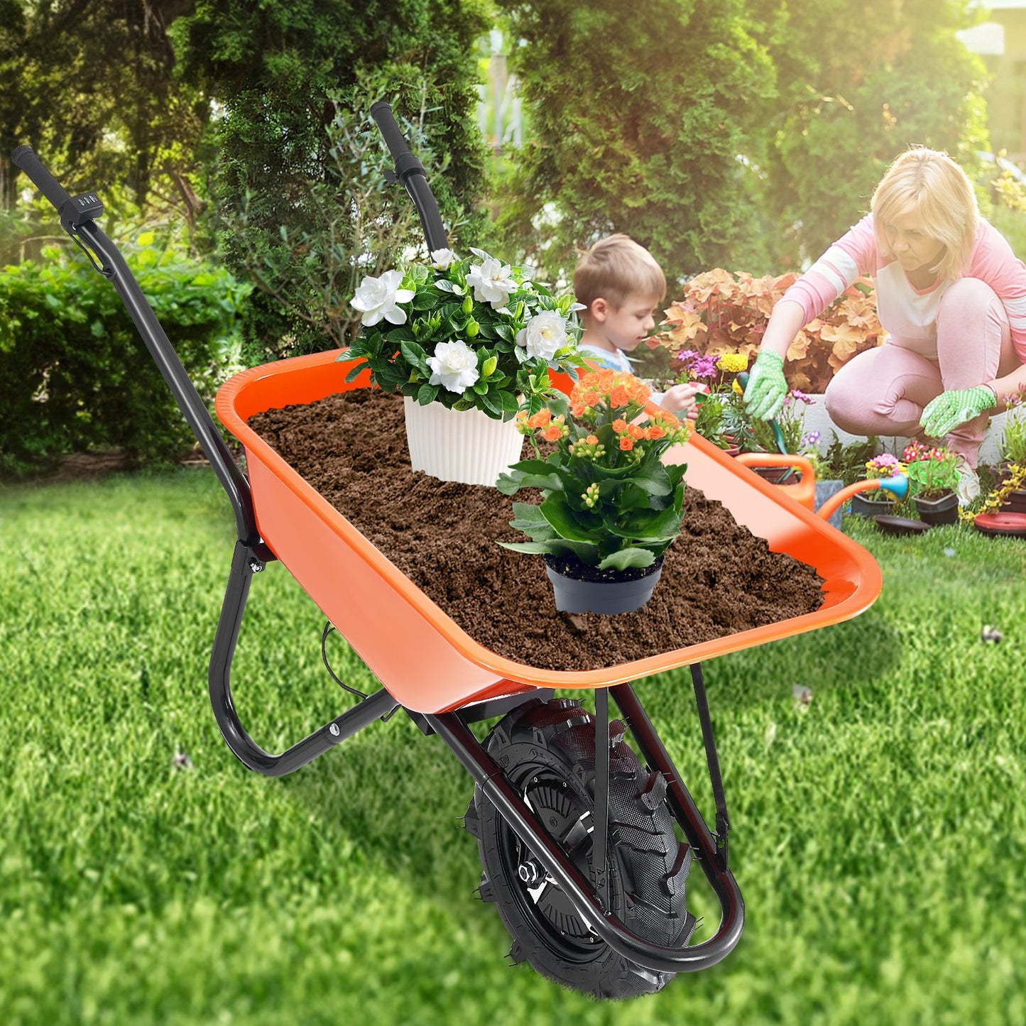 Electric Garden Wheelbarrow Cart 500W Power Dump Yard Cart 4 Cu Ft Load 330 Lb Capacity