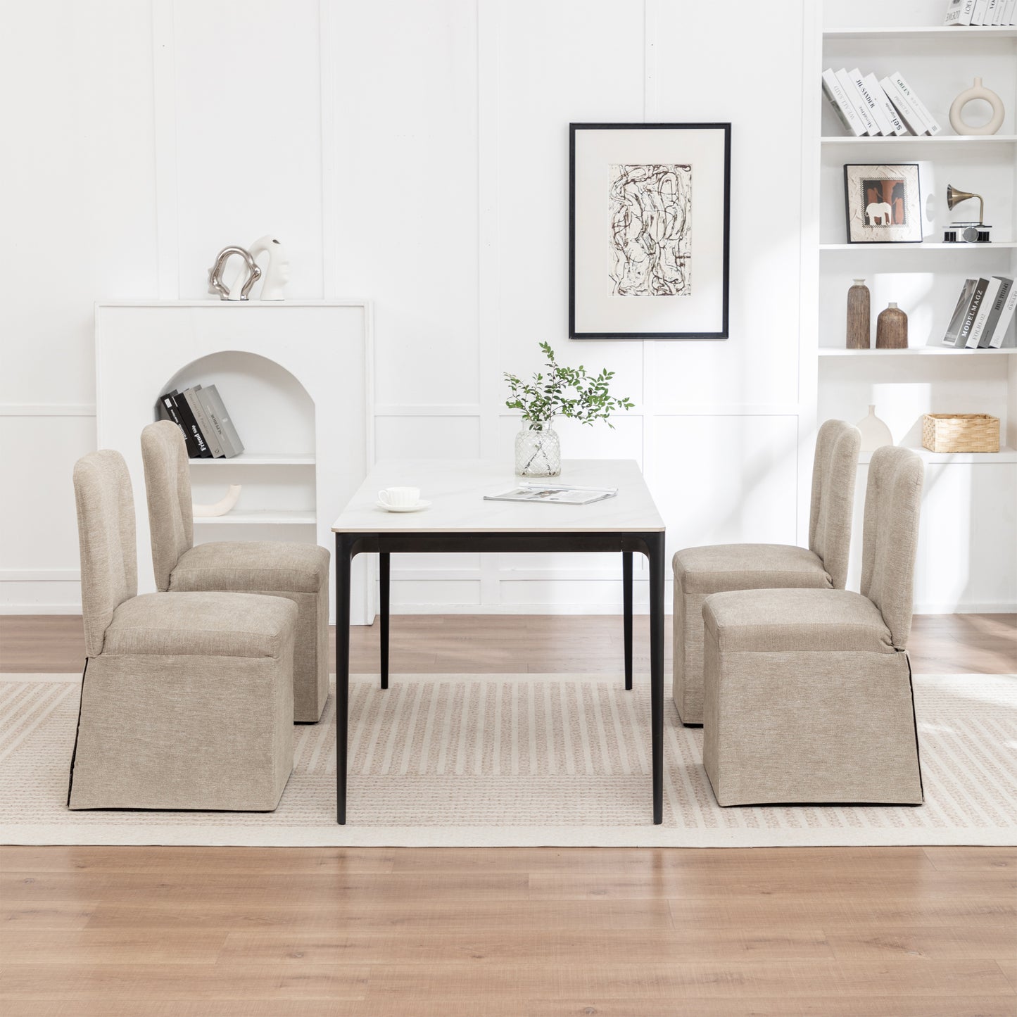 Modern Linen Dining Chairs with Padded Seat - Set of 2 (Brown)