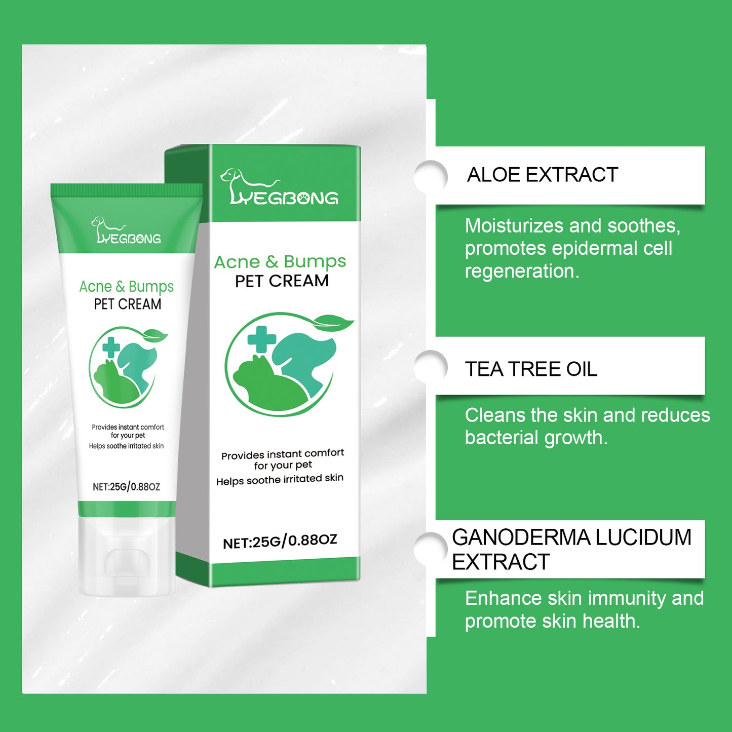 Pet Acne & Bumps Skin Cream for Dogs & Cats - Soothing Skin Relief with Calendula & Ganoderma Extract - Set of 1 Box