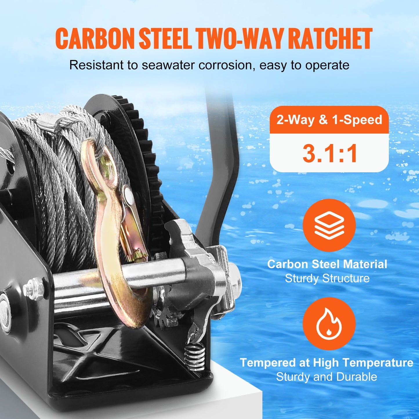 Heavy Duty Hand Winch 800 Lbs Pulling Capacity with 33 Ft Steel Cable for Trailers and Boats - Black