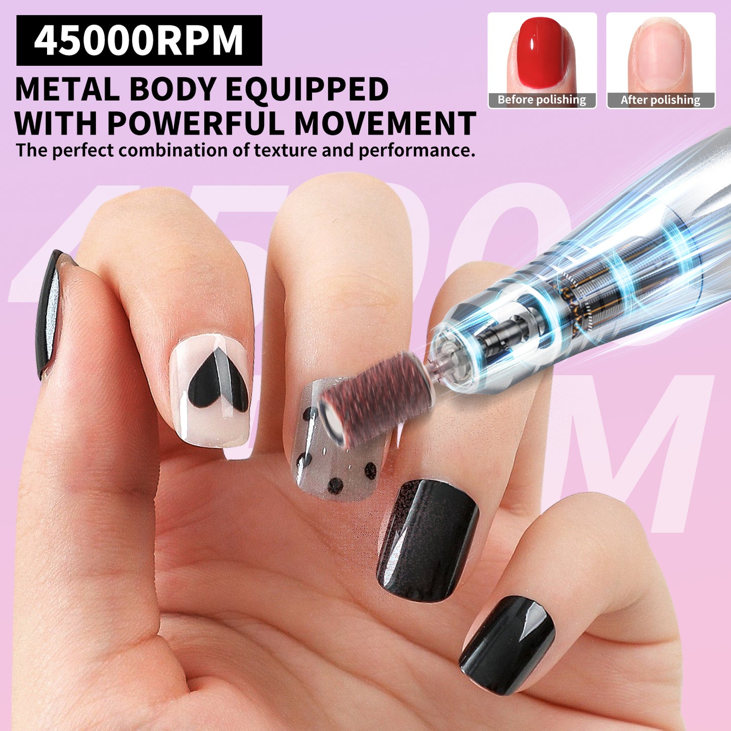 Professional Rechargeable Electric Nail Drill, 40000 RPM Portable Nail File