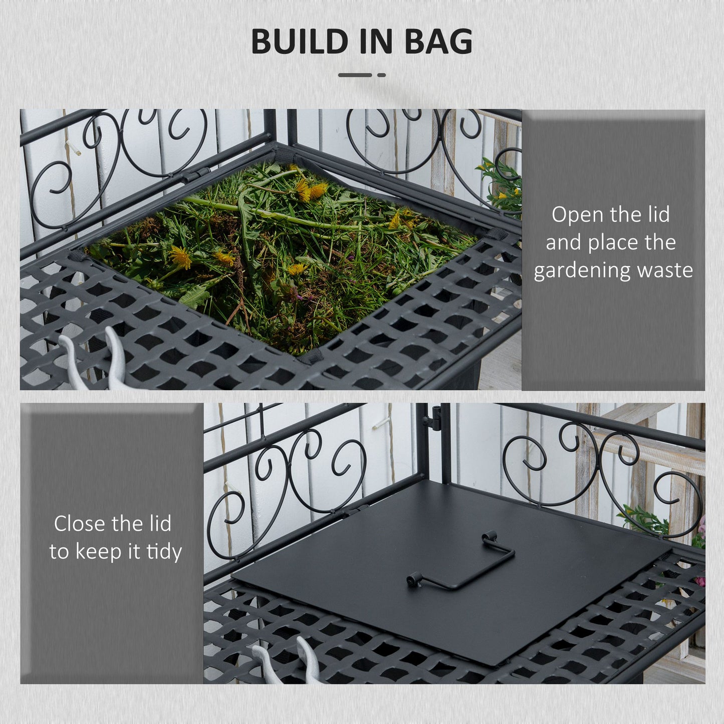 Folding Potting Bench with Large Bag Hooks Shelf Garden Workstation Black