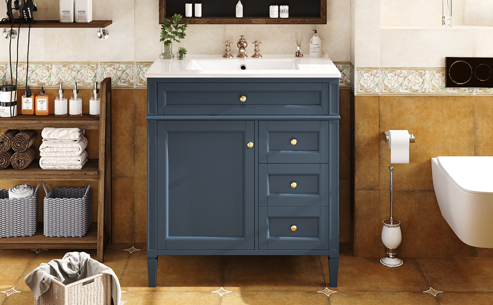 30'' Blue Modern Bathroom Vanity with Sink & Storage Cabinet