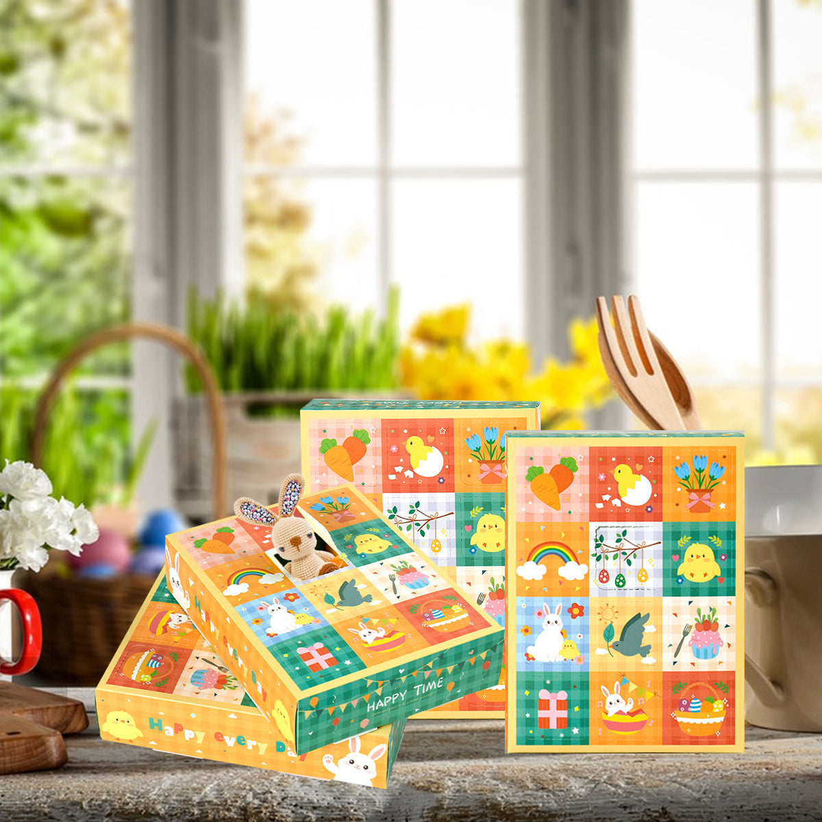 15-Piece Spring Theme Party Favor Boxes - Bunny & Carrot Design