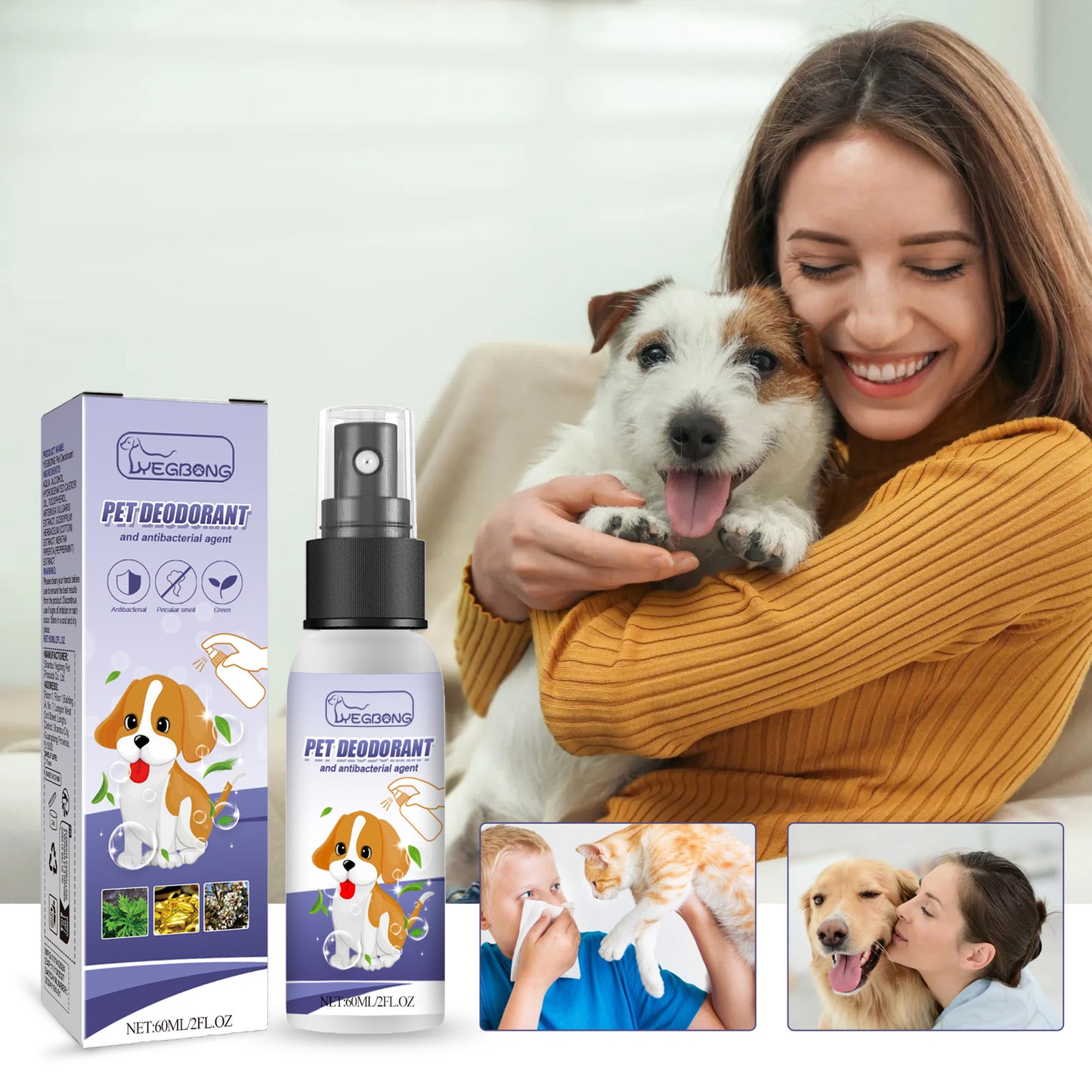 Pet Odor Eliminator Spray with Aloe & Portulaca - Non-Toxic Deodorizer for Dogs, 60ml