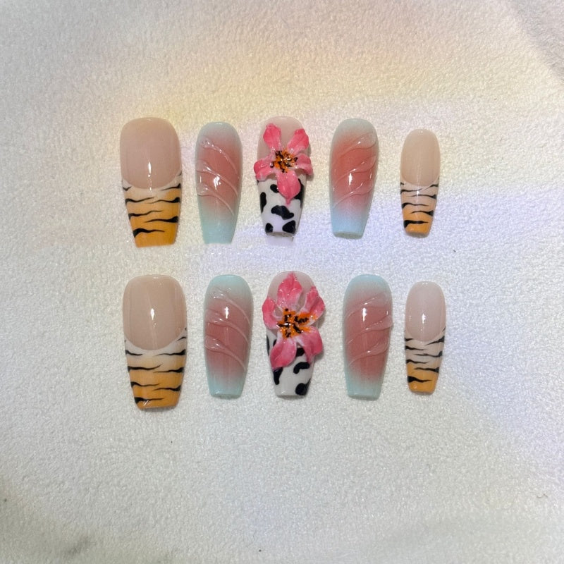 Flower & Leopard Print Nail Art Kit - Multiple Sizes