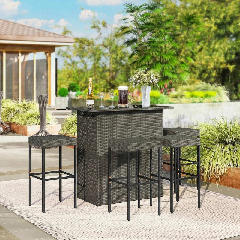 Outsunny 5 Piece Rattan Wicker Bar Set, High Top Outdoor Table And