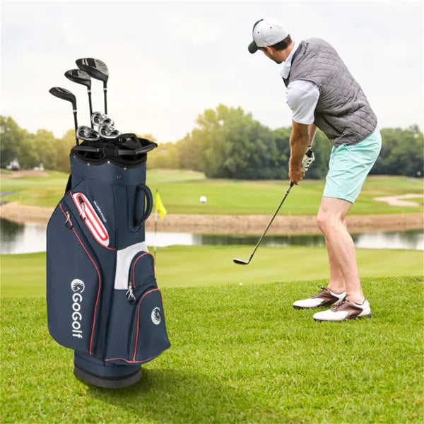 14-Way Golf Cart Bag with 6 Pockets and Cooler - Navy/Red