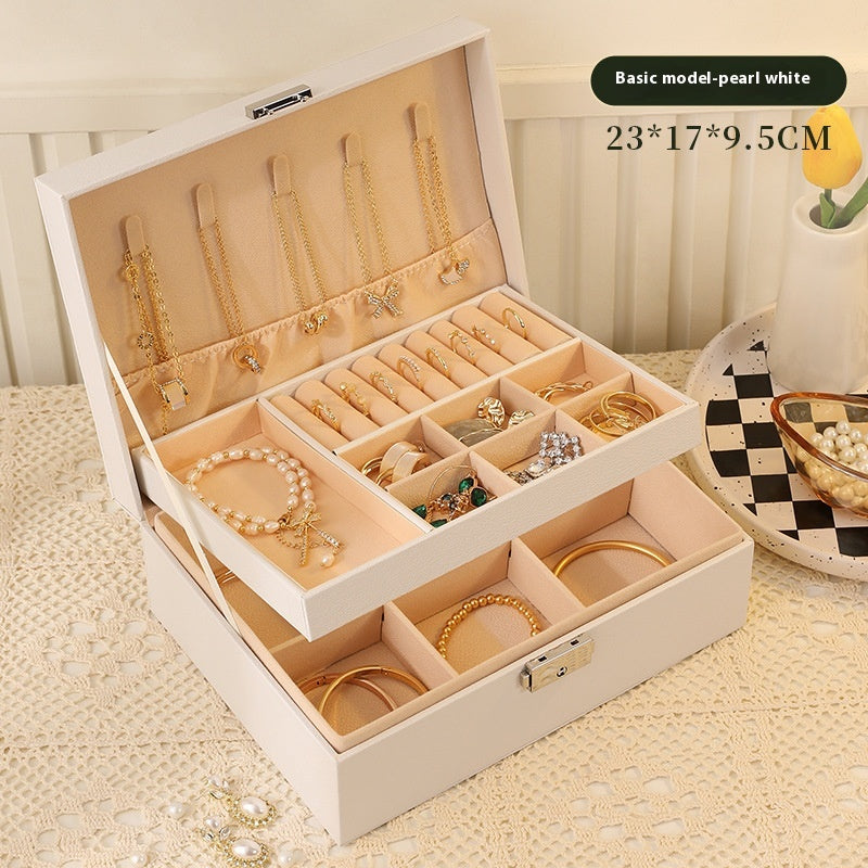 Multi-Compartment Jewelry Storage Box with Removable Drawer - Elegant Necklace and Earring Organizer