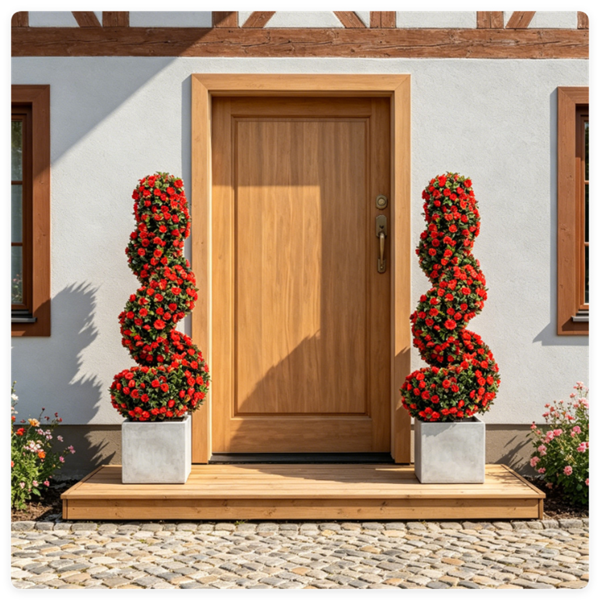 2 Pack Faux Spiral Shrub - Lifelike All-Weather Artificial Plant - Red
