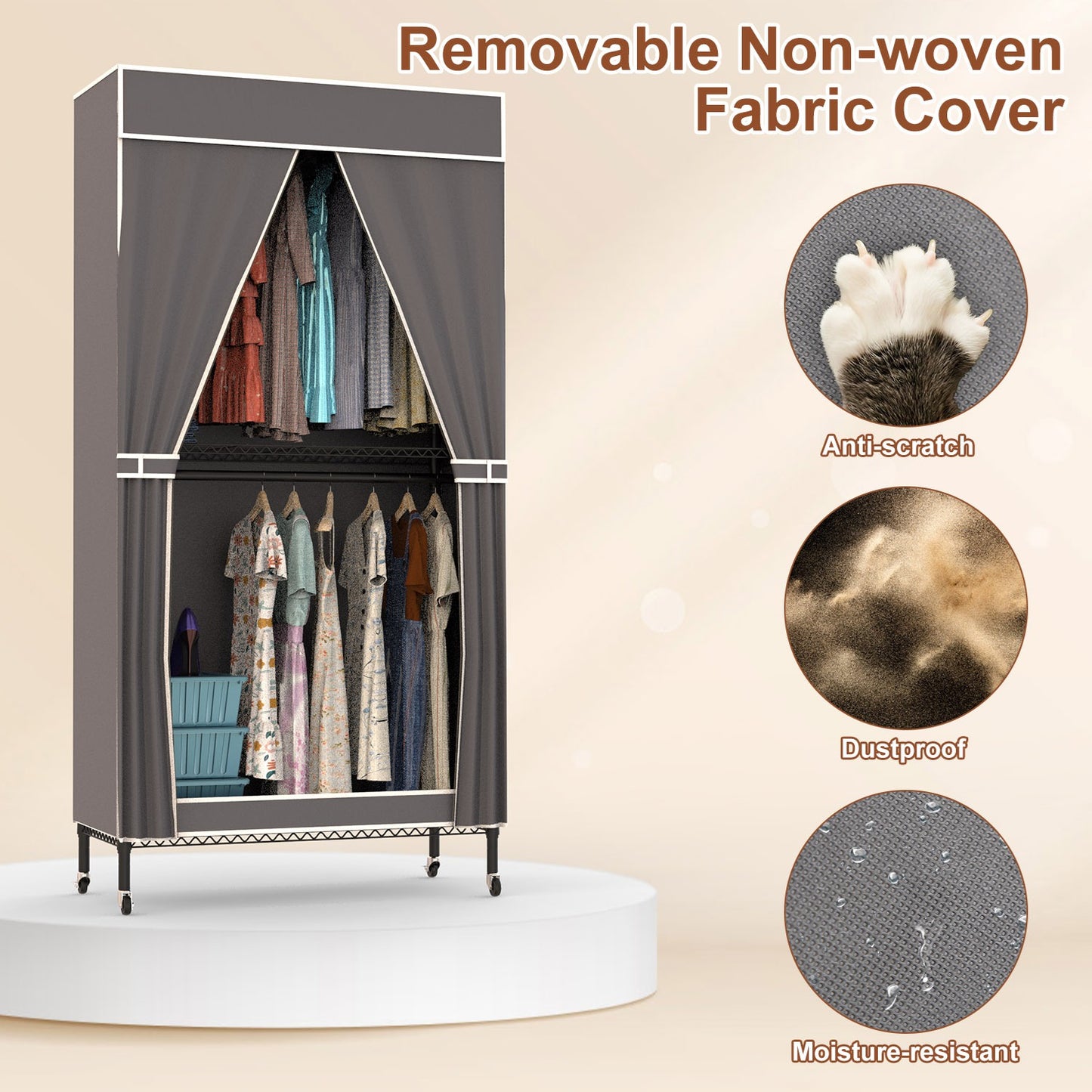 1Pc 2 Tier Foldable Clothing Rack With Cover Portable Wardrobe Closet