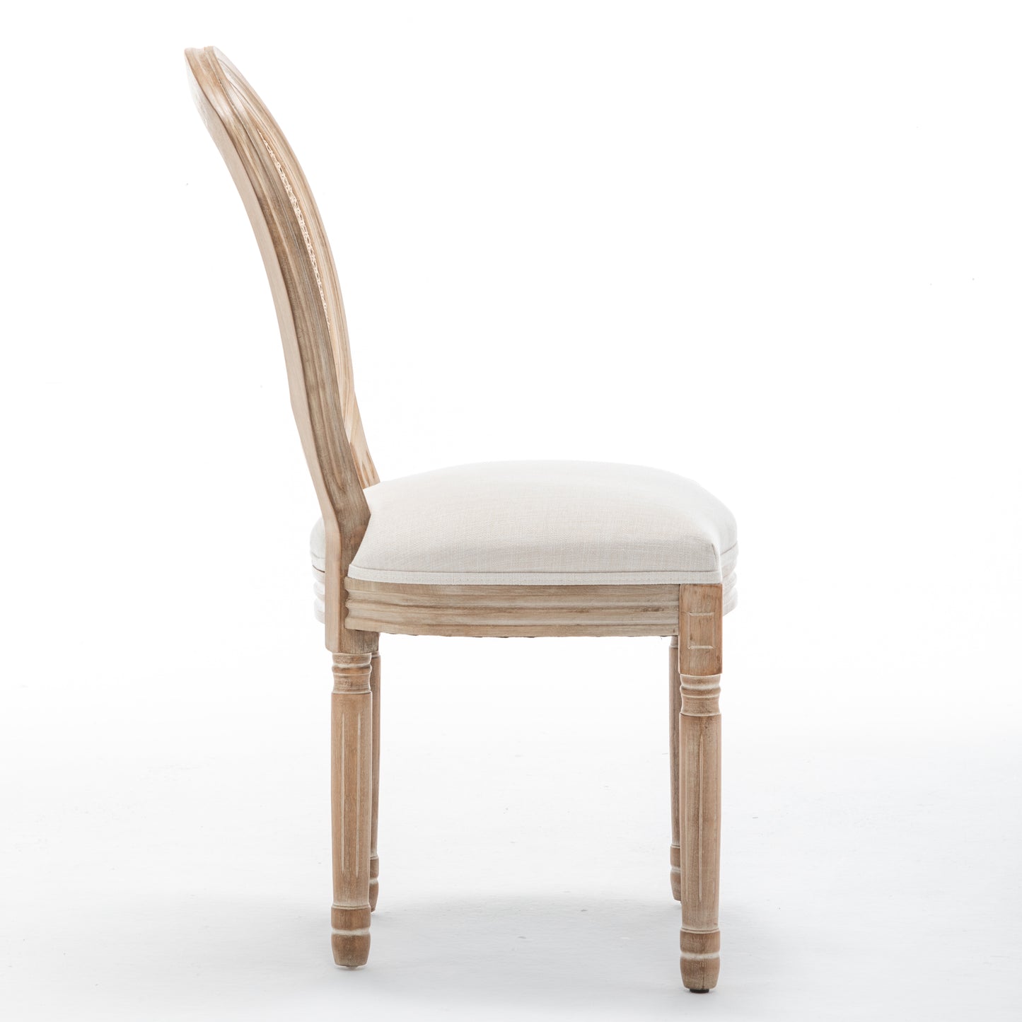 Farmhouse Dining Chairs with Cushioned Linen Seat - Set of 2, Beige