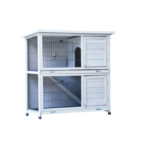 Outdoor 2-Story Rabbit Hutch with Removable Trays, Waterproof Roof & Ramp