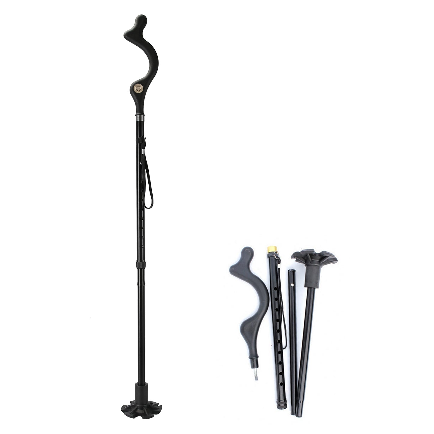 Collapsible Heavy Duty Walking Cane with 10 Adjustable Heights - Black