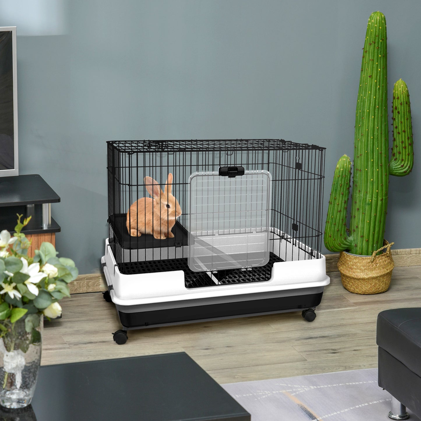 Small Animal Cage with Wheels & Removable Tray for Bunny, Ferret, Chinchilla
