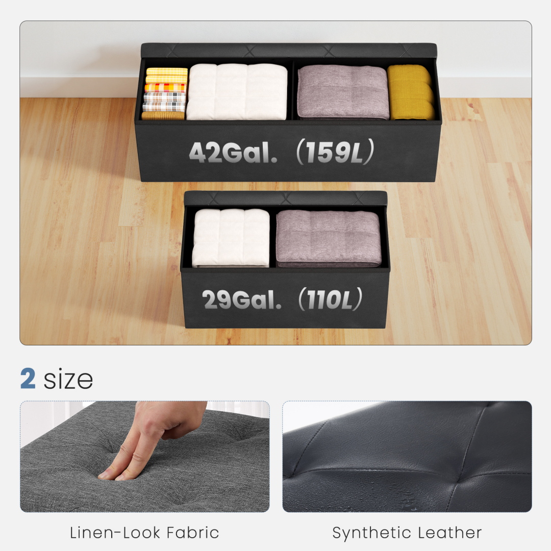 Foldable Storage Ottoman Bench 43in, Foot Rest Stool, Synthetic