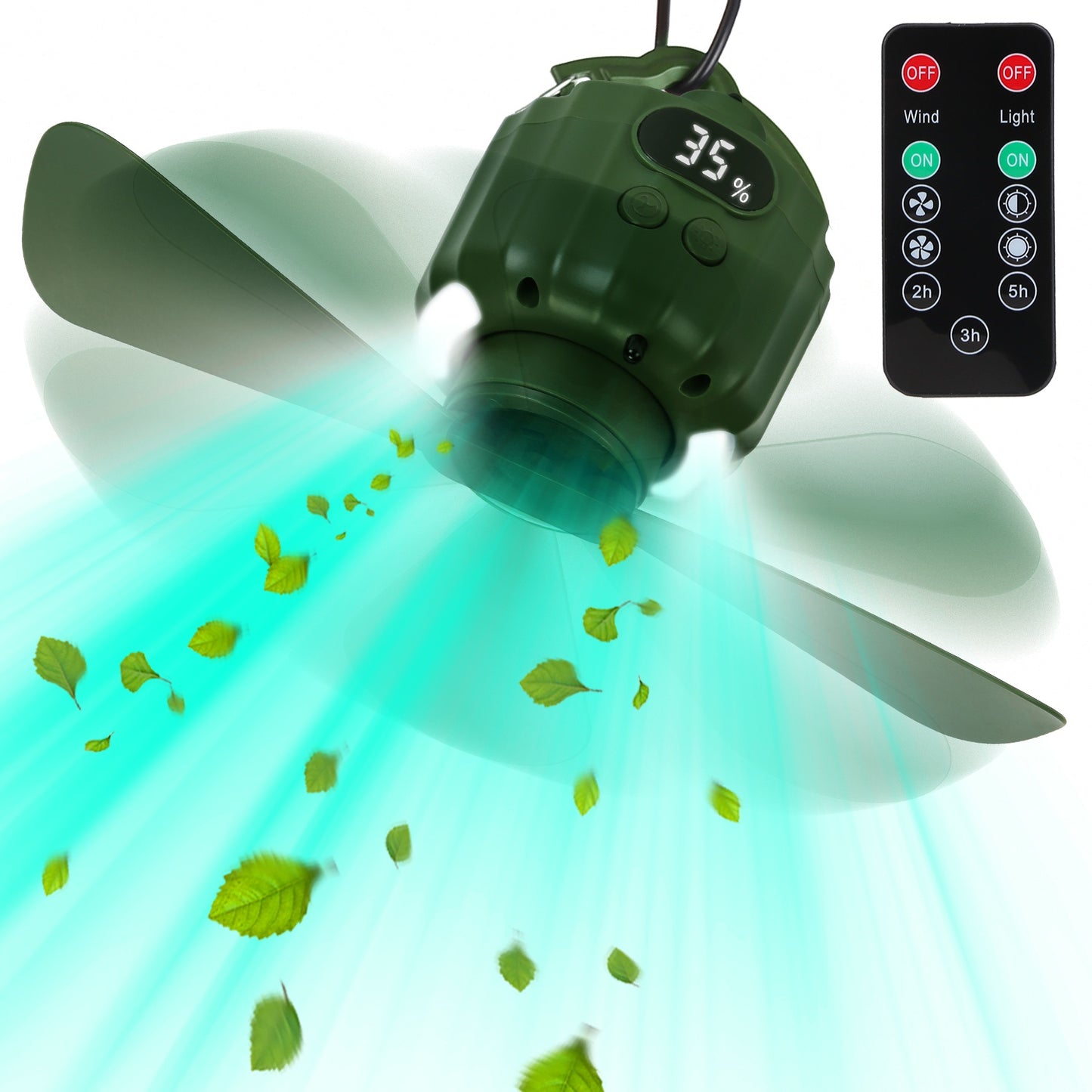 3-in-1 Camping Fan with LED Lantern and Power Bank - Rechargeable, Quiet, Detachable Blades