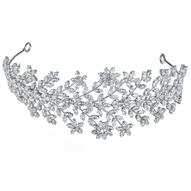 Bridal Baroque Copper Zircon Headband Tiara - Silver