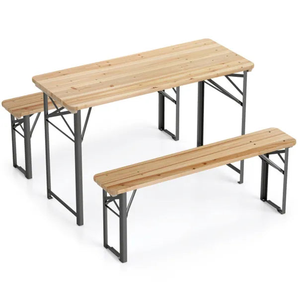 47" Foldable Picnic Table with 2 Benches - Outdoor Dining Set