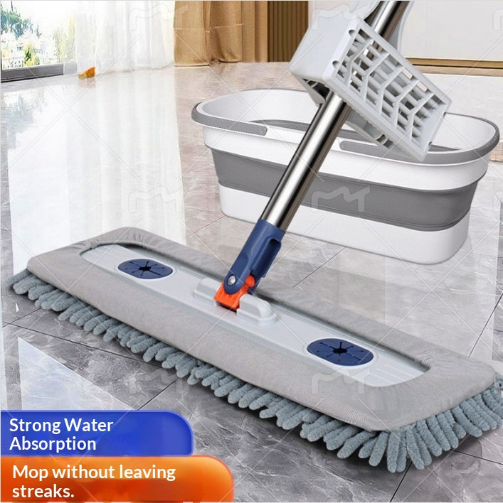 Hands-Free Flat Mop for Wet and Dry Cleaning - Grey, 45cm Stainless Steel Handle