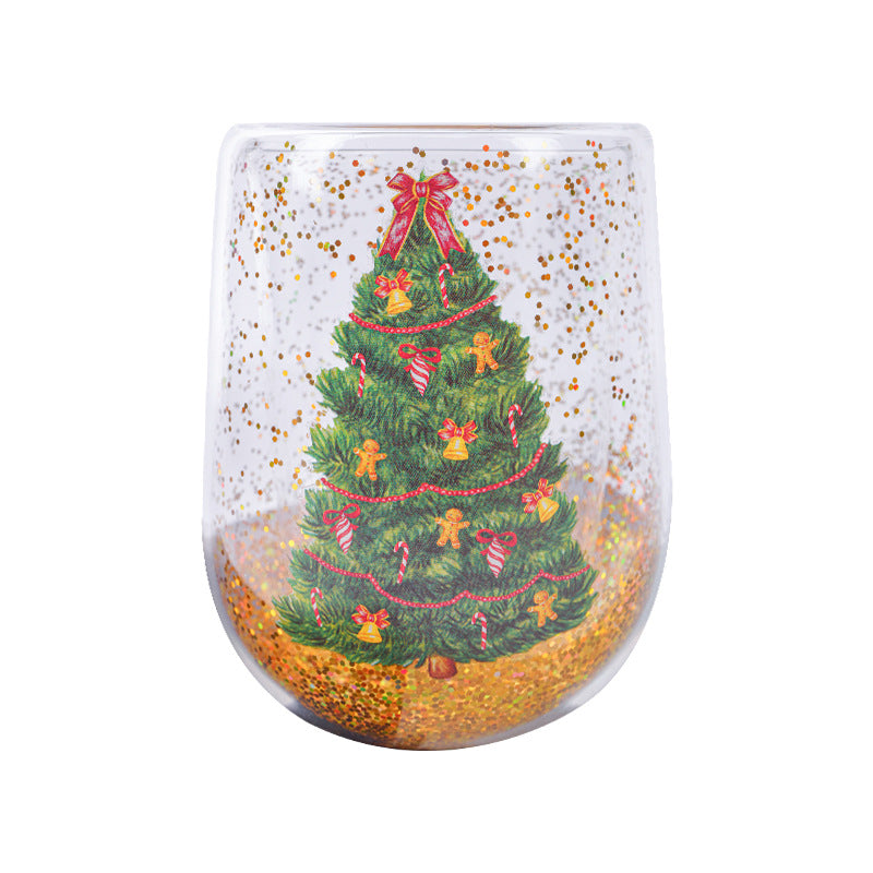 Christmas Tree Tumbler with Flowing Sequins Double Layer 380ML - Heat Resistant Holiday Drinkware