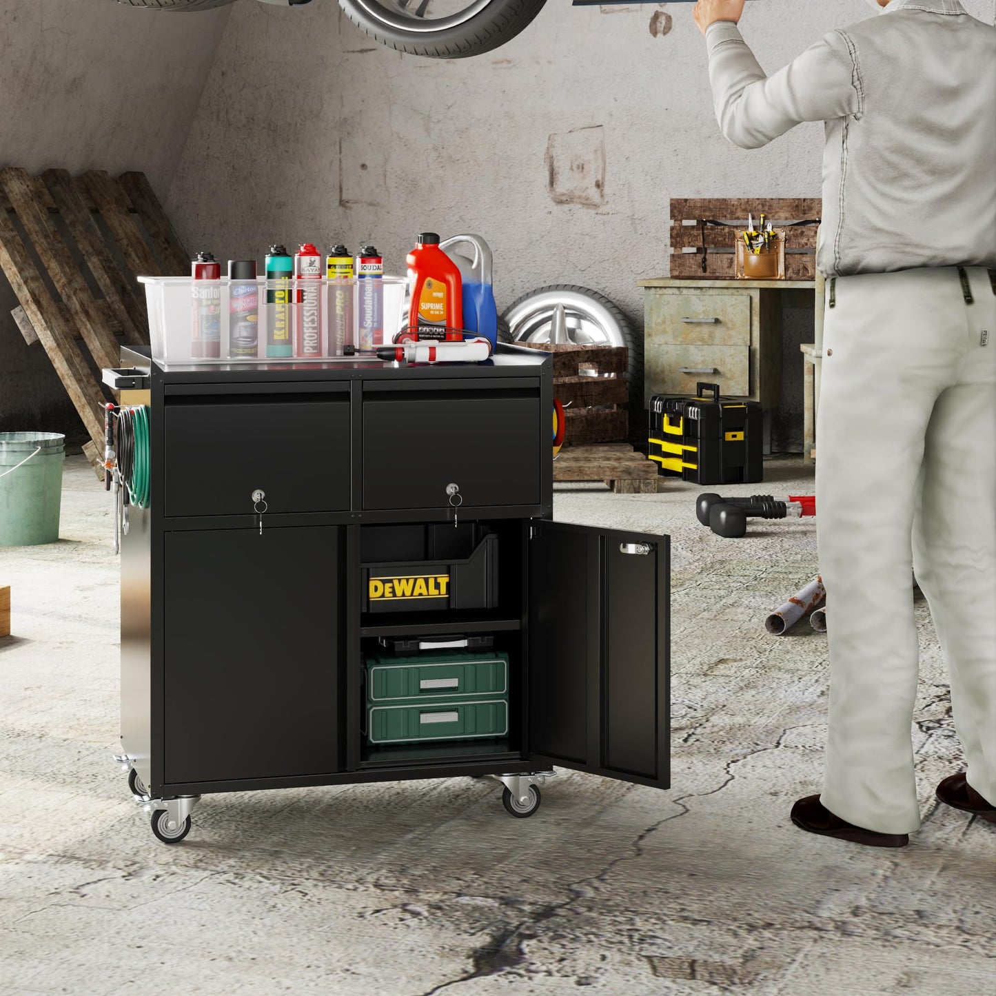 Aobabo Rolling Metal Storage Cabinet With Wheels, Heavy Duty Steel