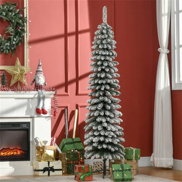6ft Artificial Christmas Tree with Snow - Green Pencil Shape