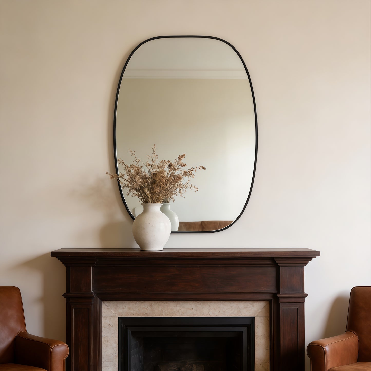 30x40 Inch Black Metal Framed Oval Bathroom Mirror for Wall