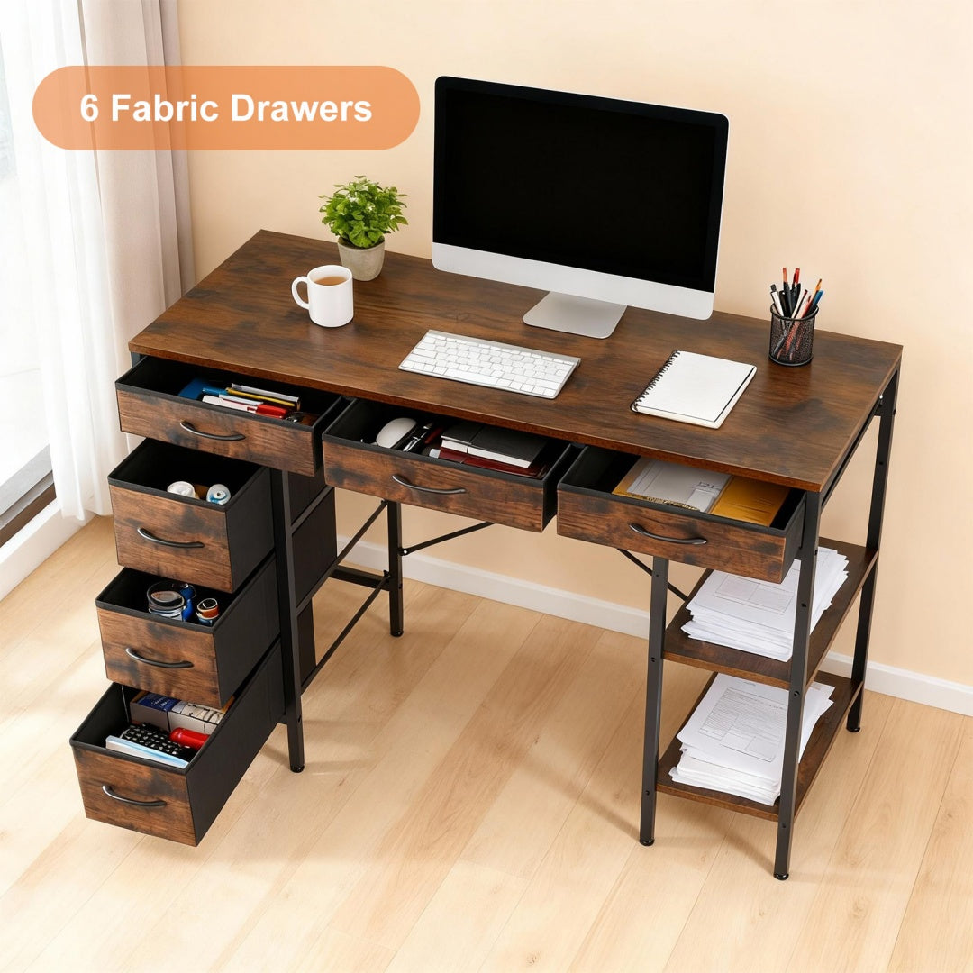 55-Inch Computer Desk with 6 Drawers for Home Office Storage