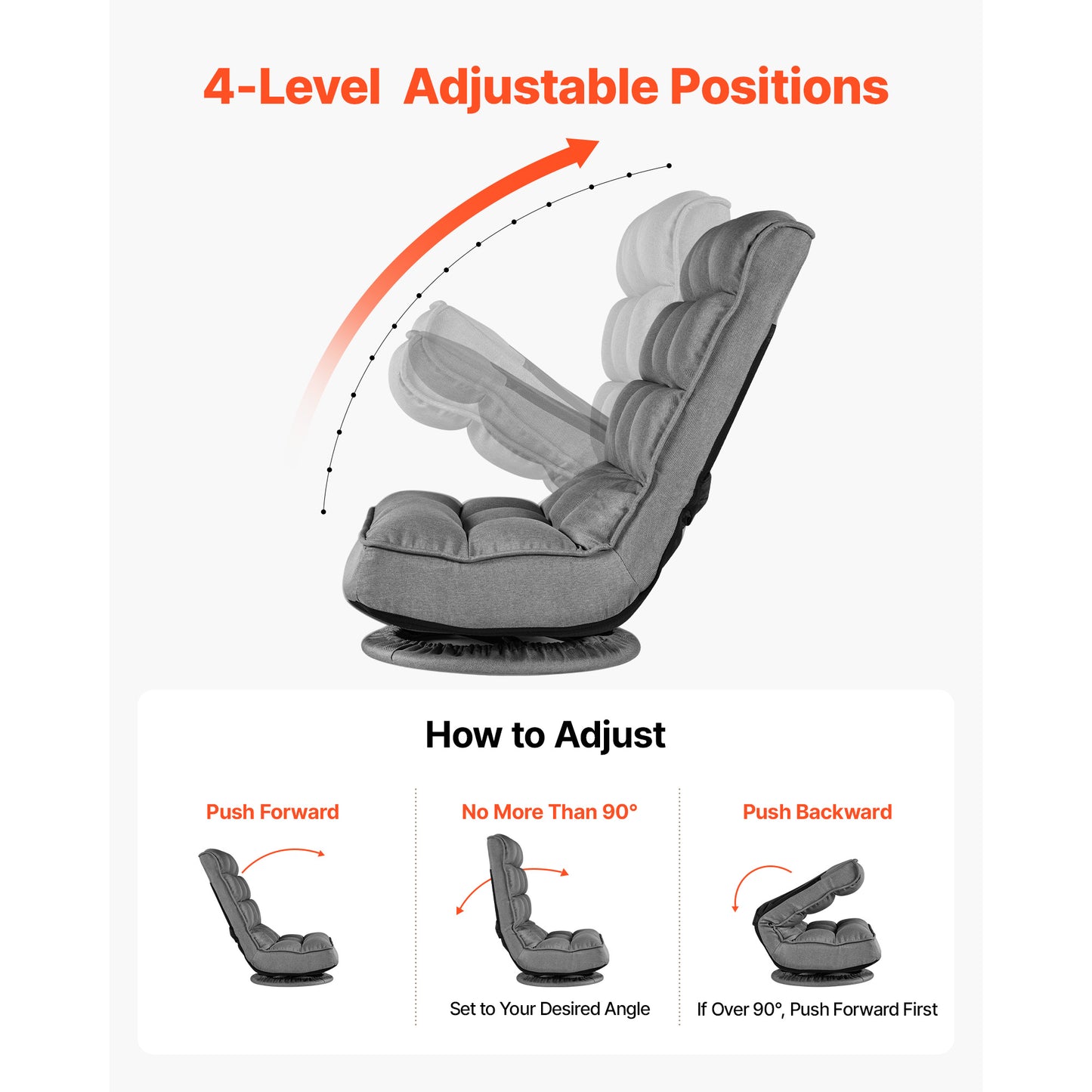 Swivel Floor Gaming Chair with 360° Rotation, Adjustable Backrest, Metal Frame, Linen Fabric, Gray