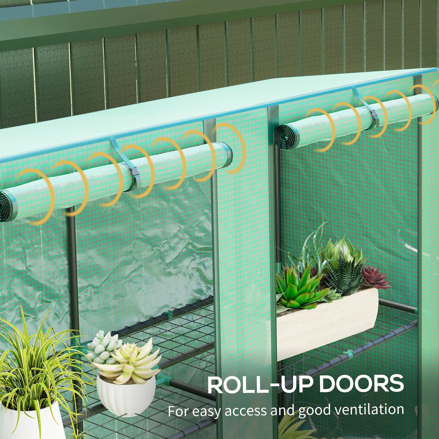 Portable Lean-To Greenhouse with Three-Tier Plant Shelf - Green