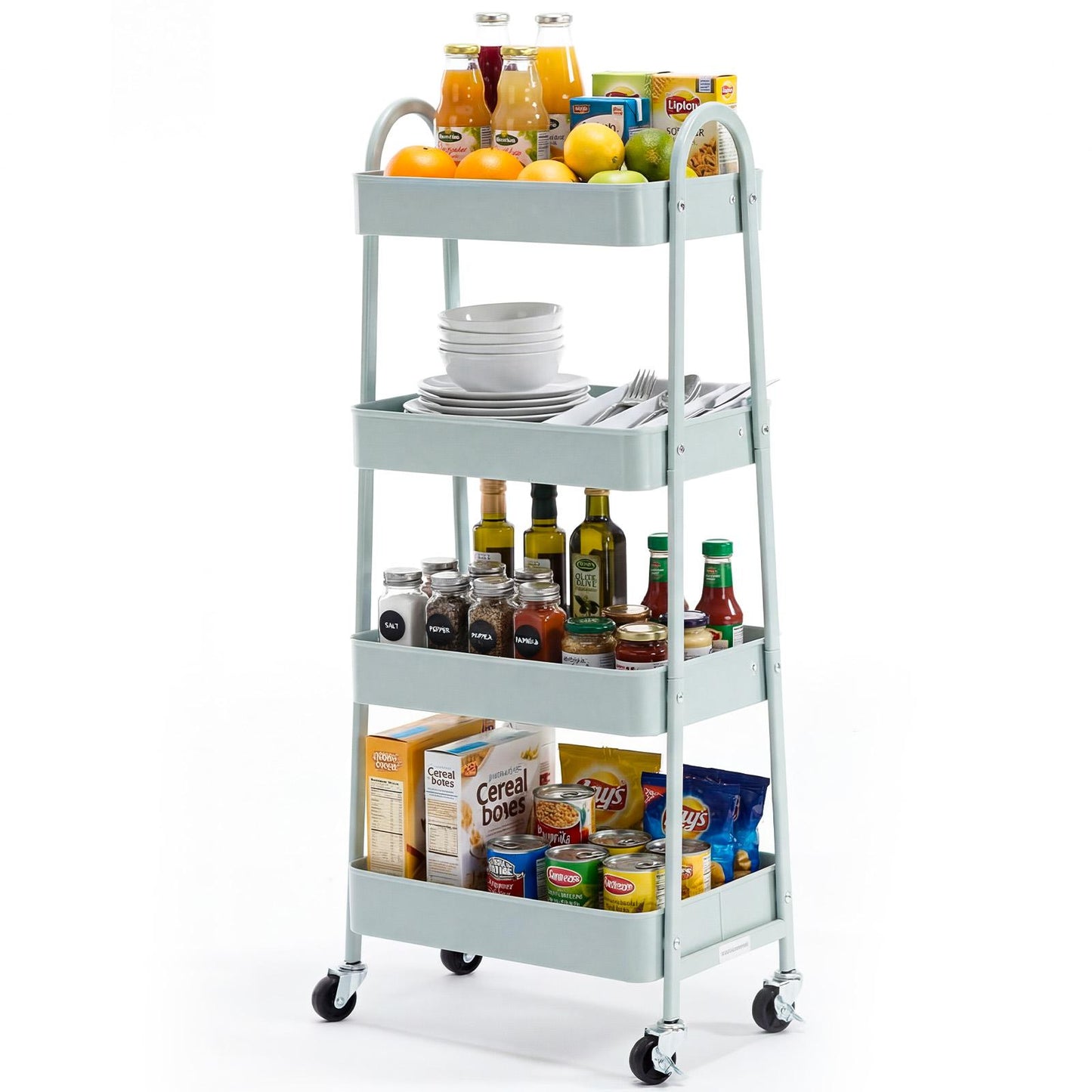 Four-Layer Metal Mobile Trolley with Lockable Casters