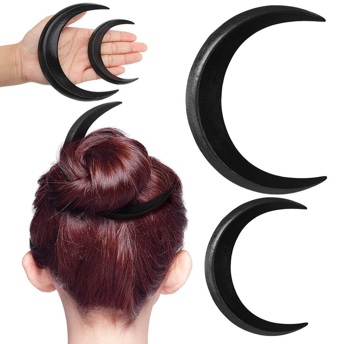 Wooden Crescent Hair Barrette - Black, Brown