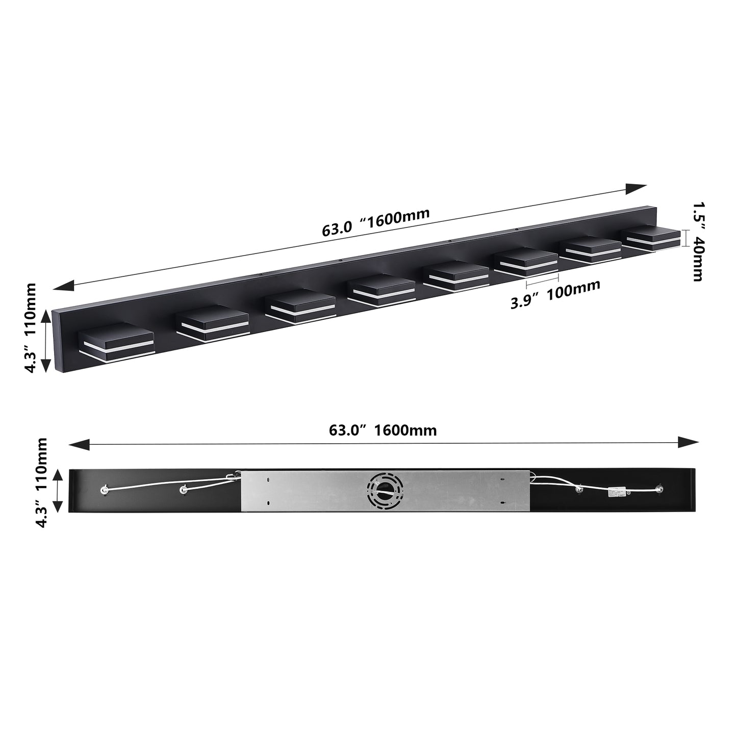 Modern Black LED Wall Sconce - 8-Light Bathroom Vanity Light