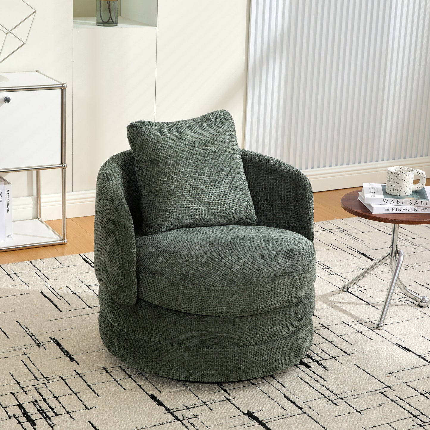 30" Modern Round 360° Swivel Barrel Accent Chair - Green