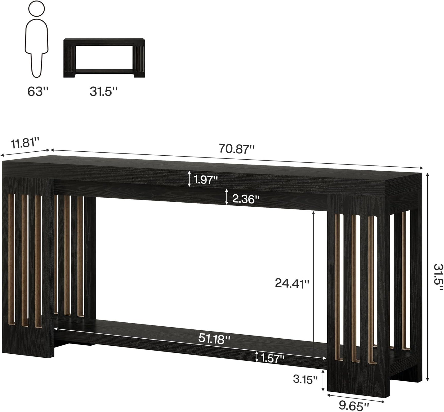 Console Table - 2-Tier Sofa Table with Farmhouse Design